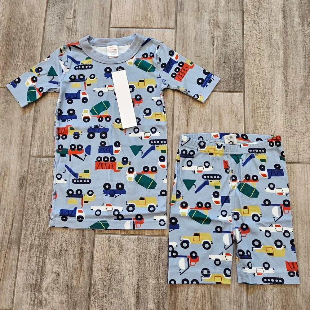 Hanna Andersson Pajama Set Kids 8 Blue Construction Truck NEW Short Sleeve PJs